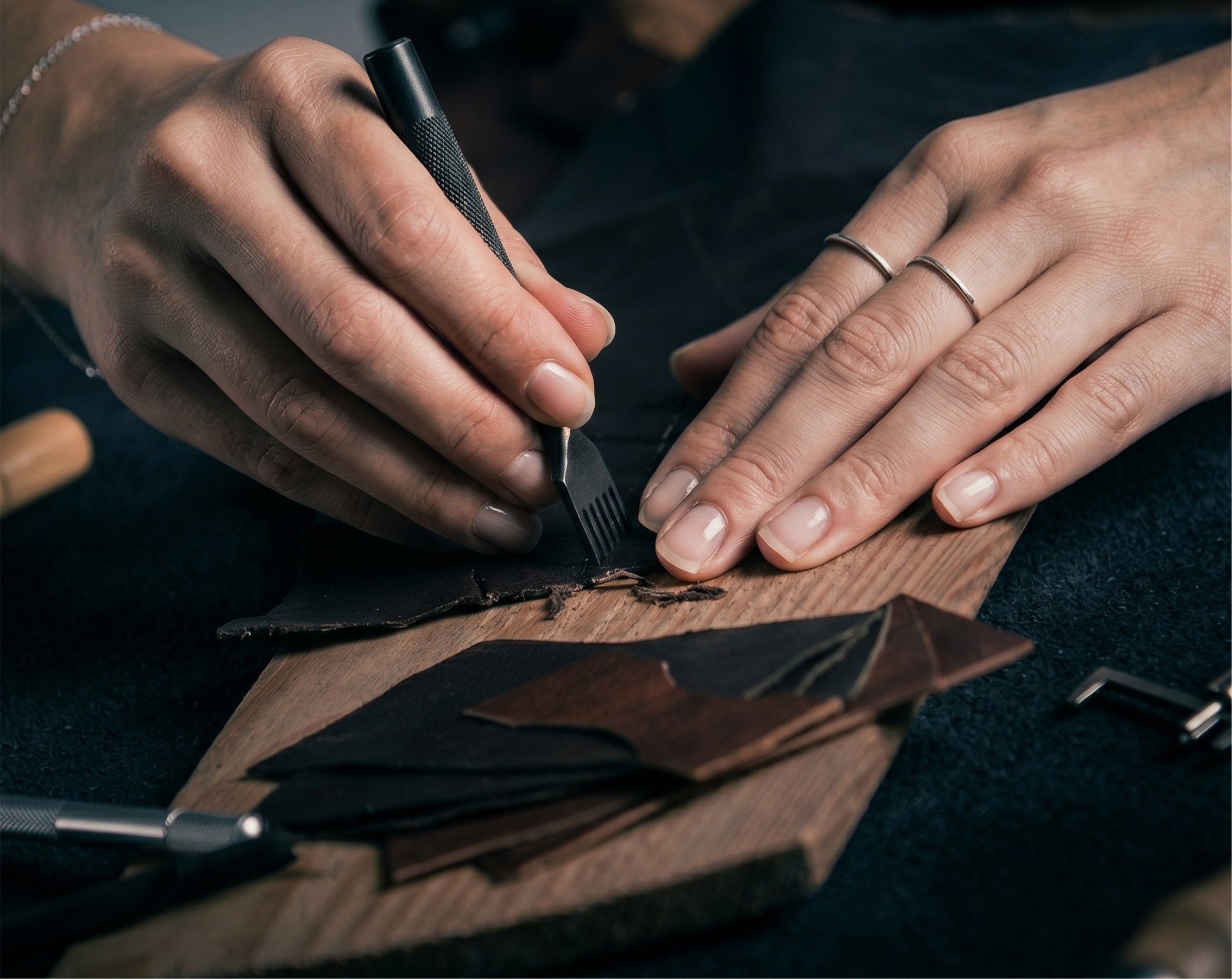 Leather crafting close-up